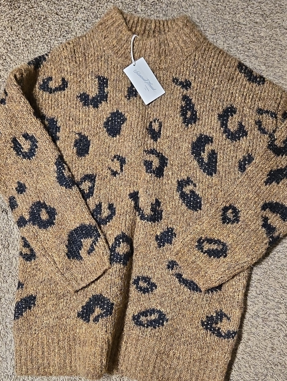 Universal Thread Leopard Print Cowl Neck Sweater - Camel & Black